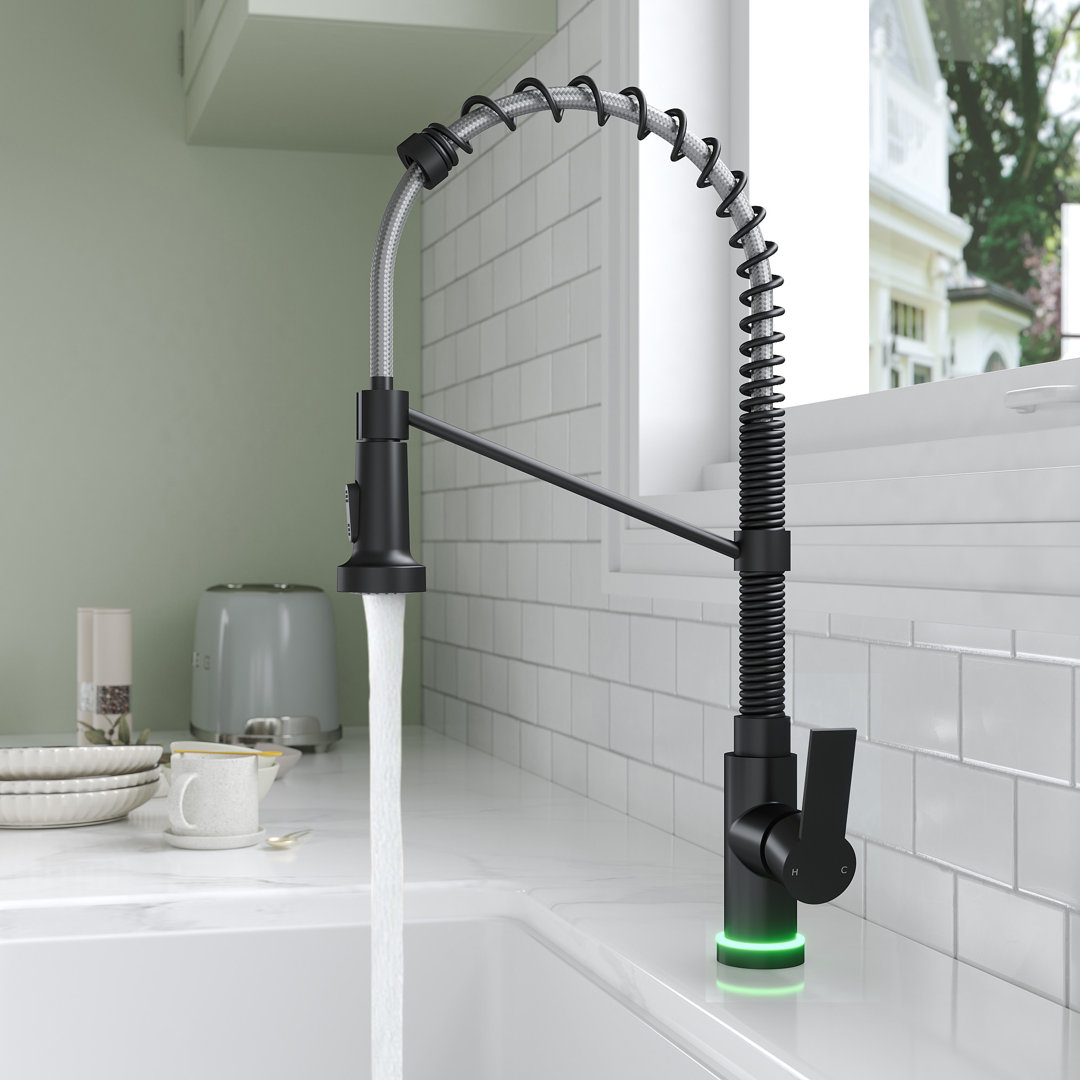  Commercial Style 2-Function Single Handle Pull Down Kitchen Faucet with LED Base